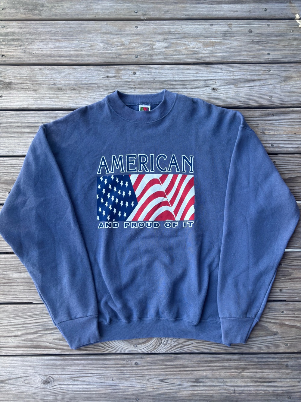 Vintage Fruit of the Loom Navy Blue American Flag Graphic Crewneck